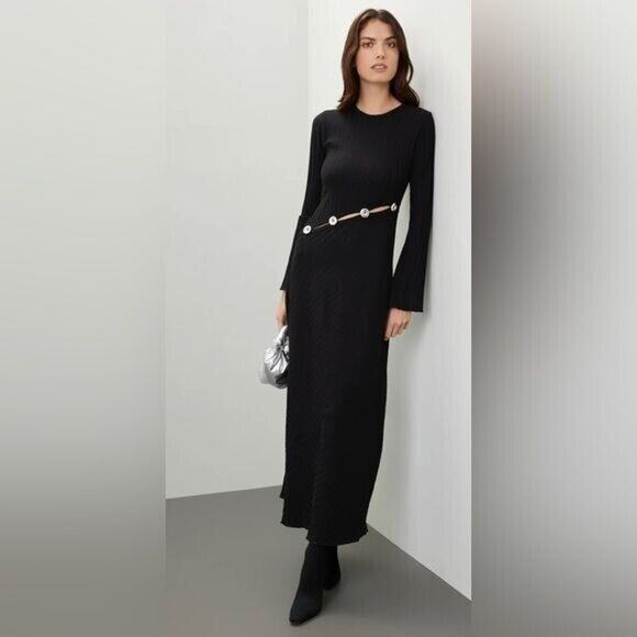 As is RTR Simon MillerSimm Dress Black/Silver Long Sleeve Cut Out sz Xs xSmall - Picture 1 of 10